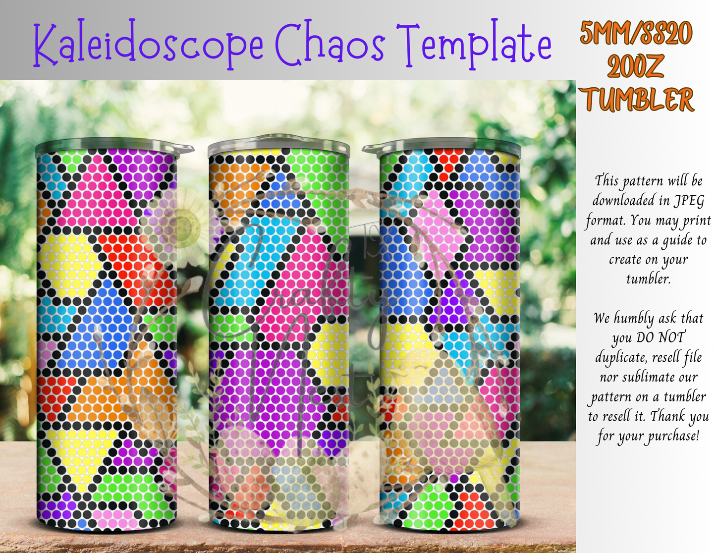 5mm/SS20 20oz Kaleidoscope Chaos Rhinestone Tumbler Template