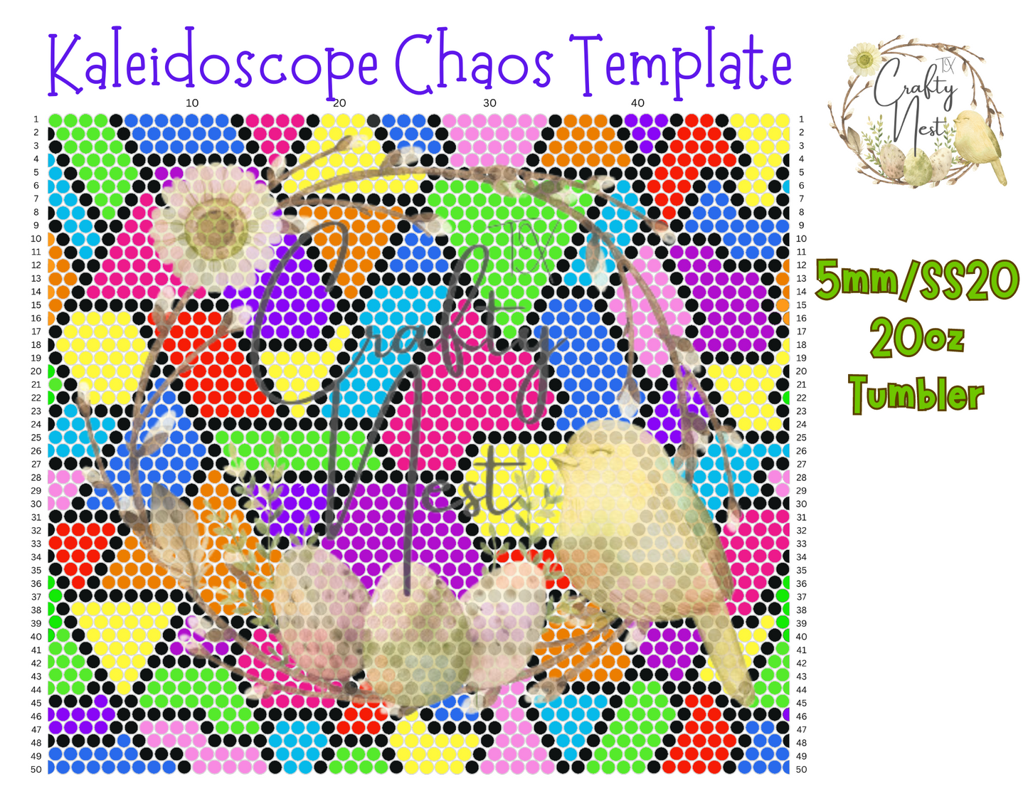 5mm/SS20 20oz Kaleidoscope Chaos Rhinestone Tumbler Template