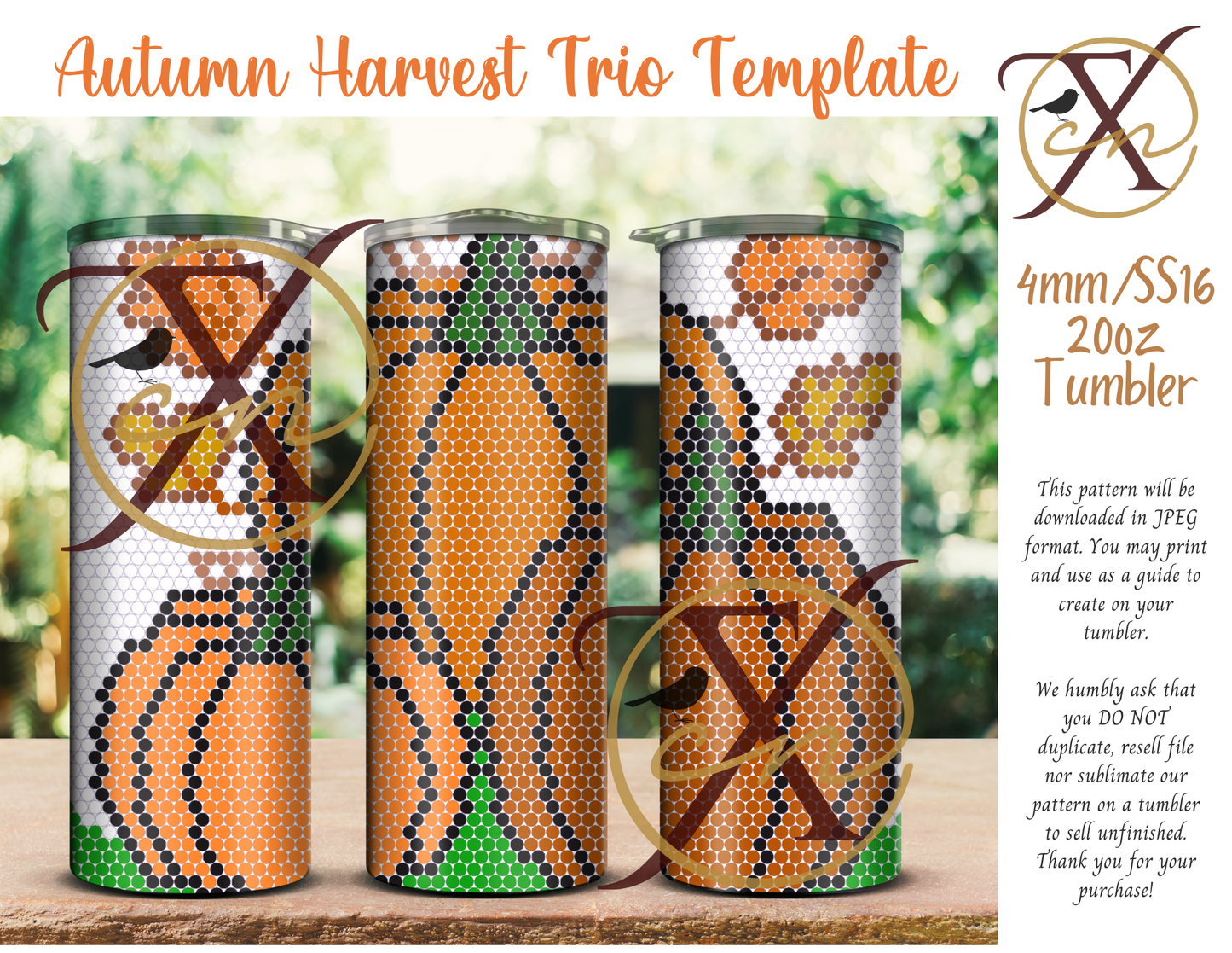 4mm Autumn Harvest Trio Rhinestone Tumbler Template