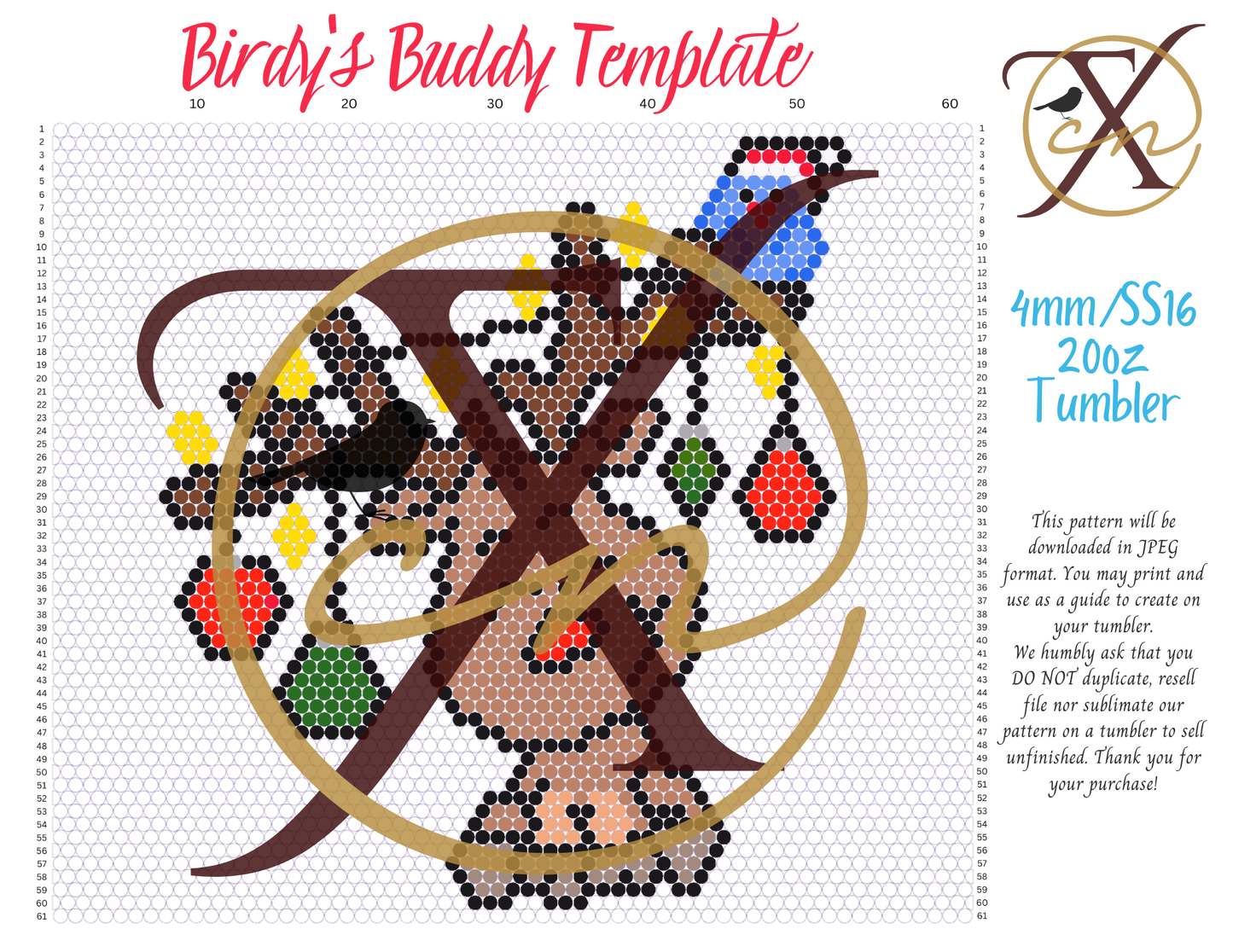 4mm Birdy's Buddy Rhinestone Tumbler Template