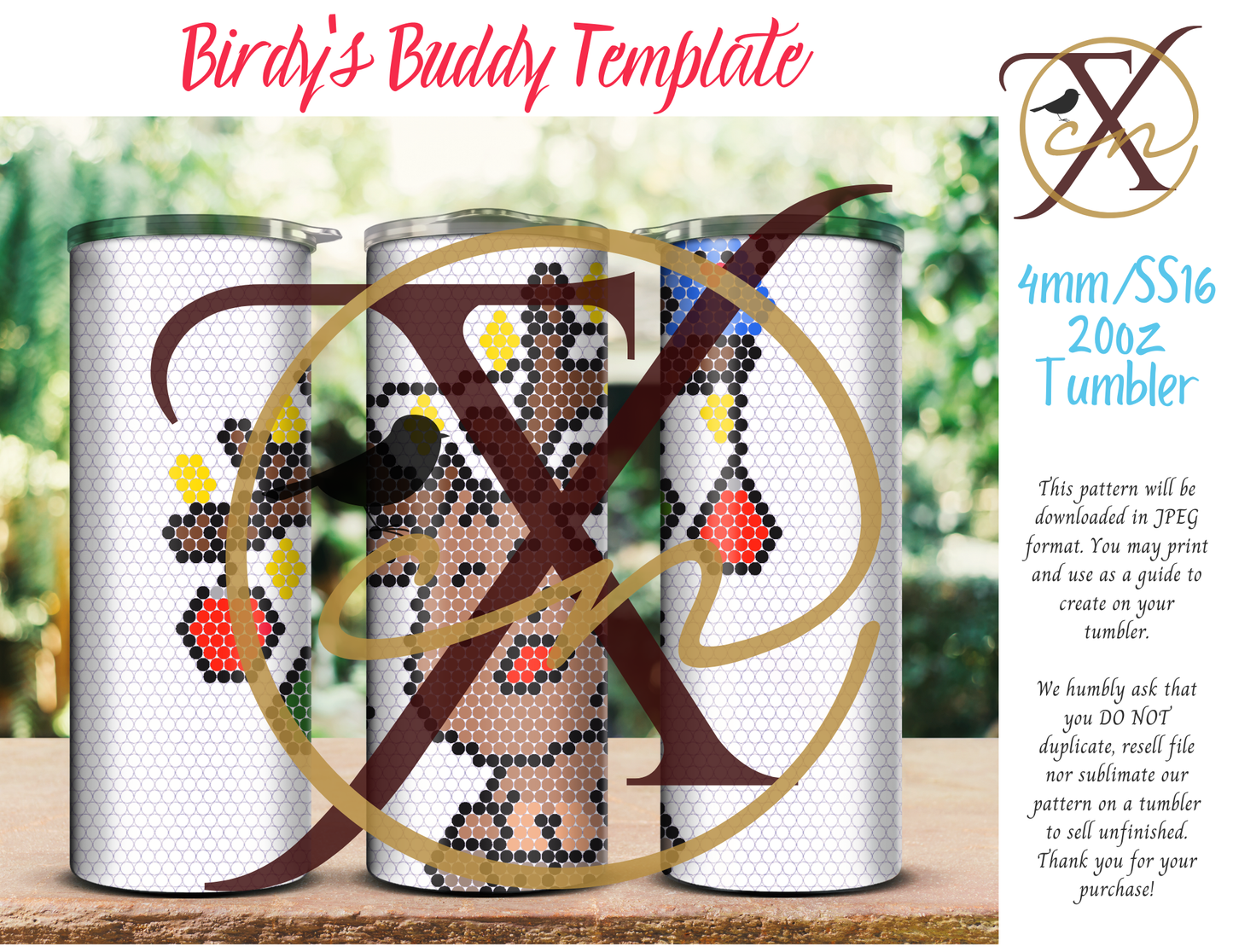 4mm Birdy's Buddy Rhinestone Tumbler Template