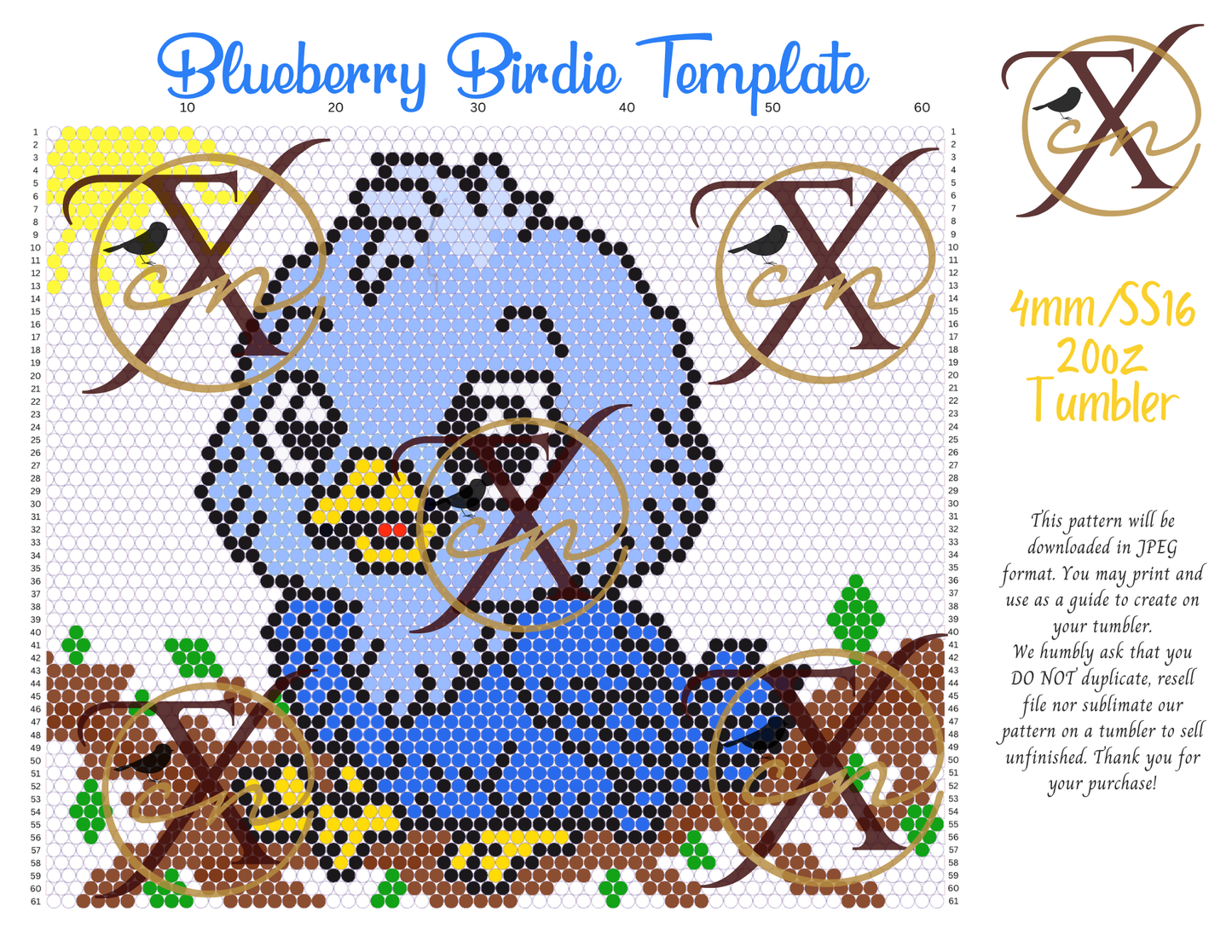 4mm Blueberry Birdie Rhinestone Tumbler Template