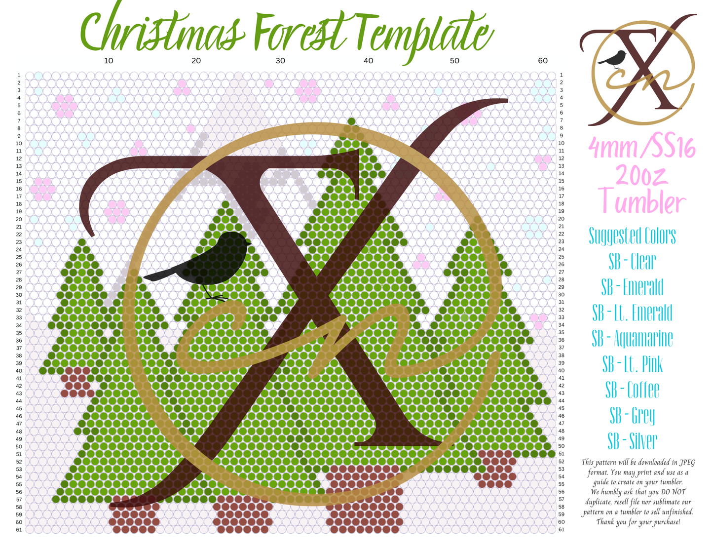 4mm Christmas Forest Rhinestone Tumbler Template