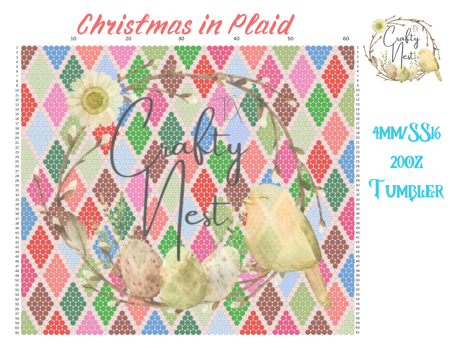 4mm Christmas in Plaid Rhinestone Tumbler Template