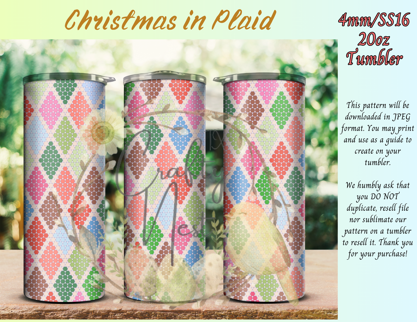 4mm Christmas in Plaid Rhinestone Tumbler Template