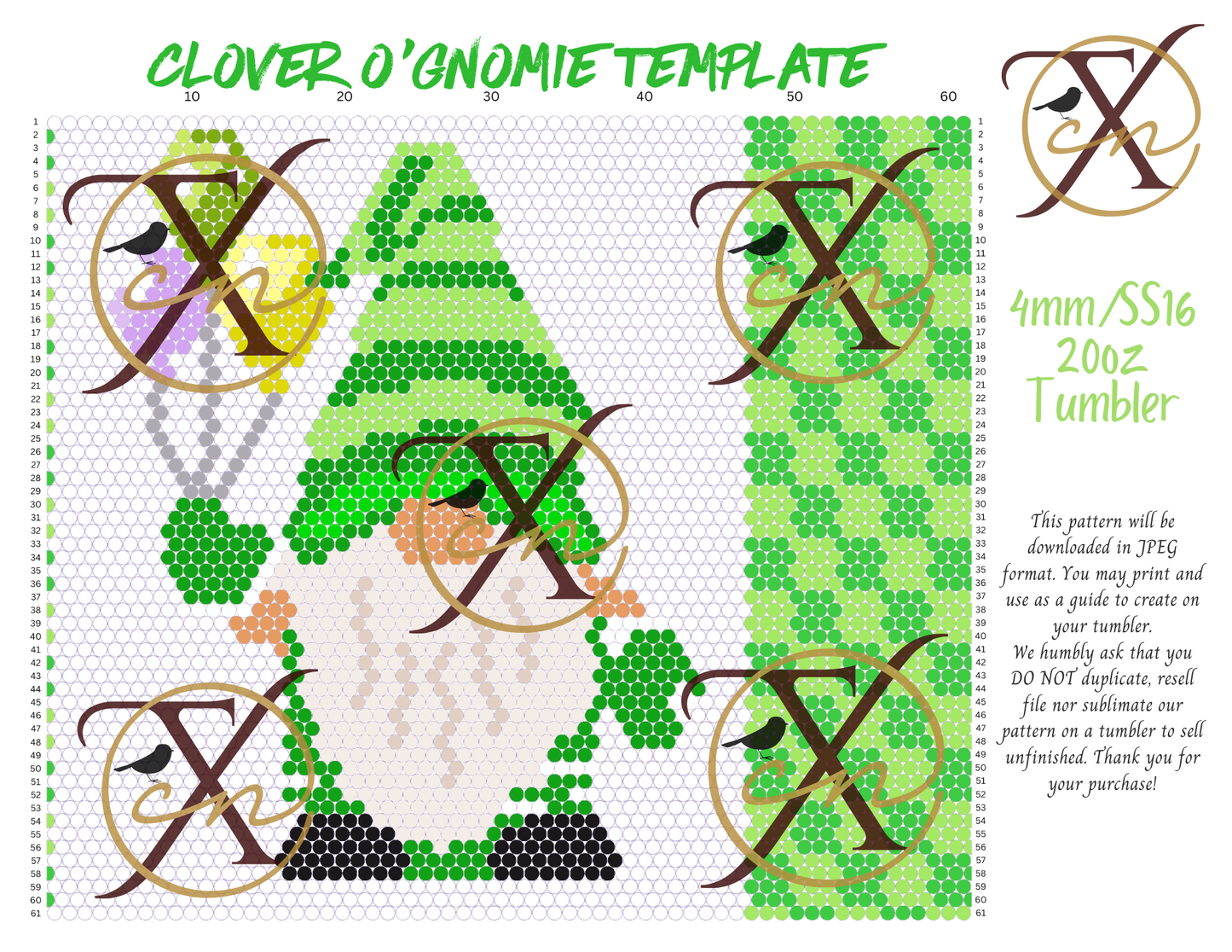 4mm Clover O'Gnomie Rhinestone Tumbler Template