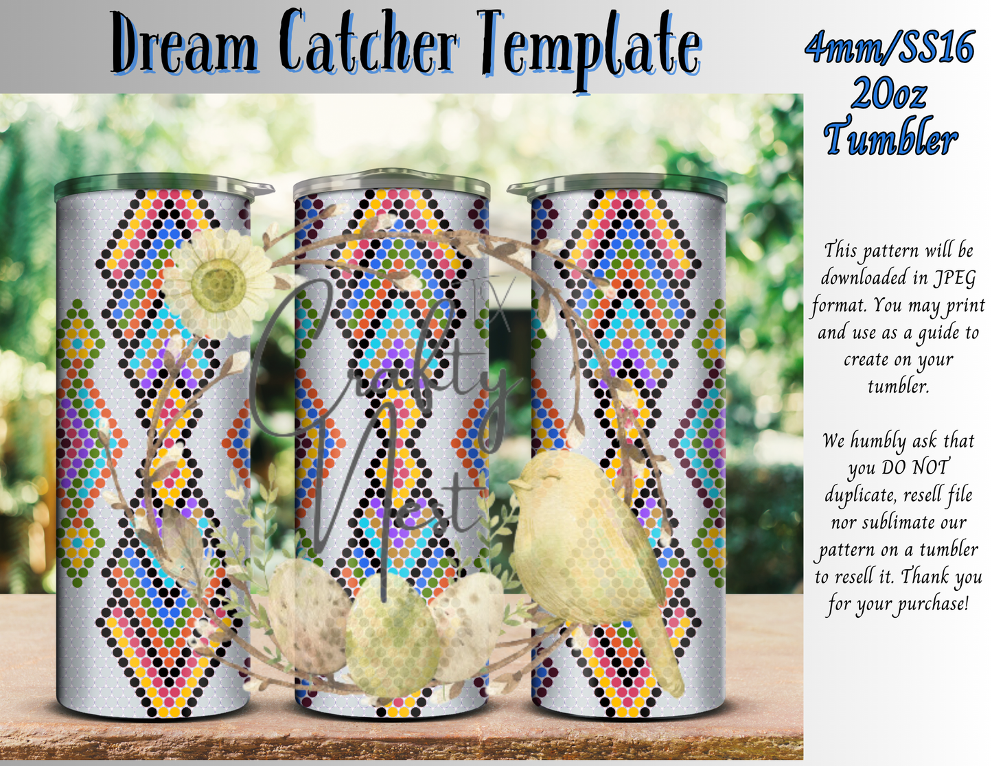 4mm Dream Catcher Rhinestone Tumbler Template