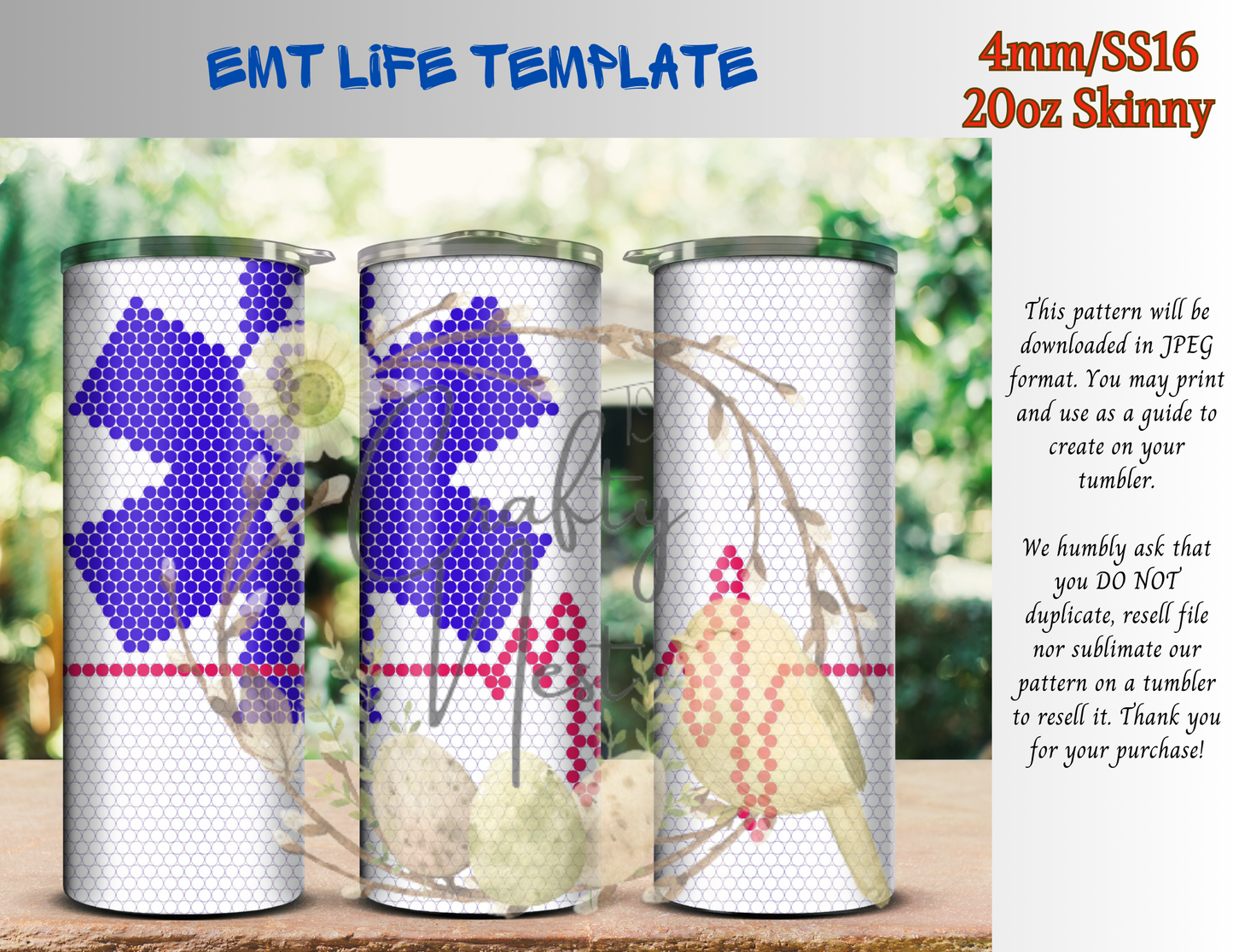 4mm EMT Life Rhinestone Tumbler Template