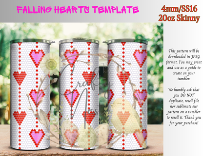4mm Falling Heart's Rhinestone Tumbler Template