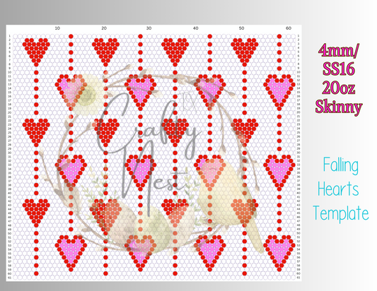 4mm Falling Heart's Rhinestone Tumbler Template