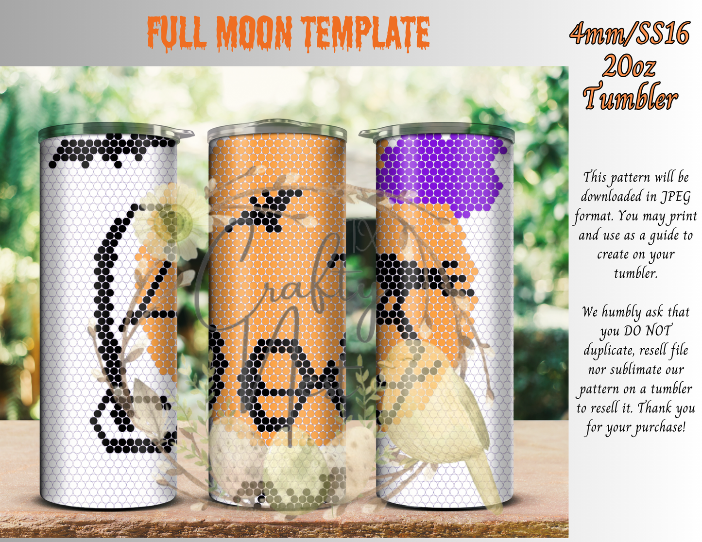 4mm Full Moon Rhinestone Tumbler Template