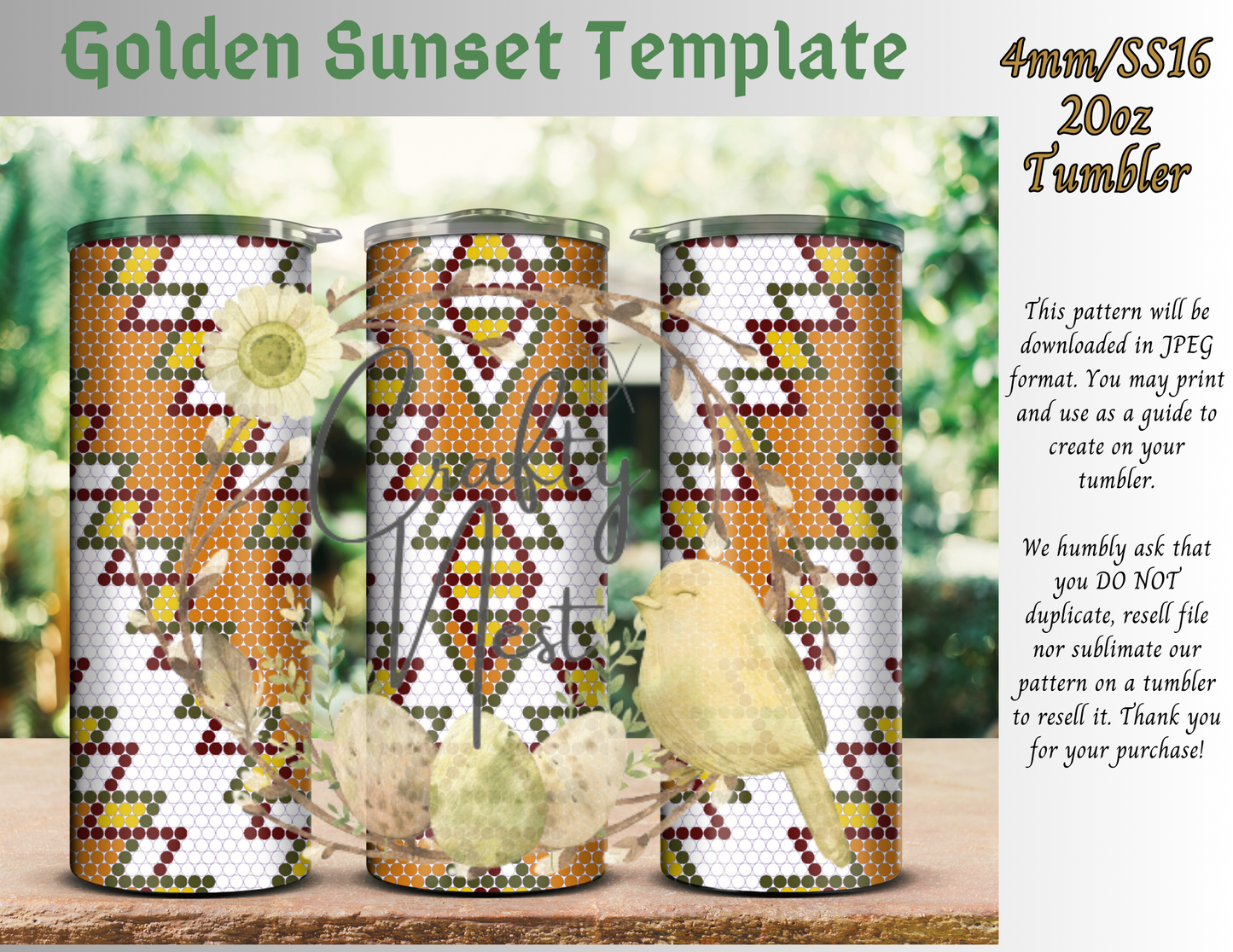 4mm Golden Sunset Rhinestone Tumbler Template