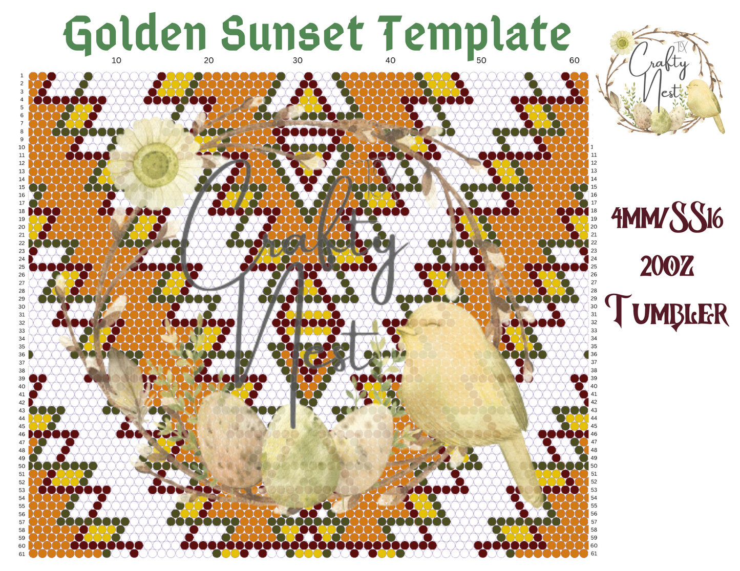 4mm Golden Sunset Rhinestone Tumbler Template