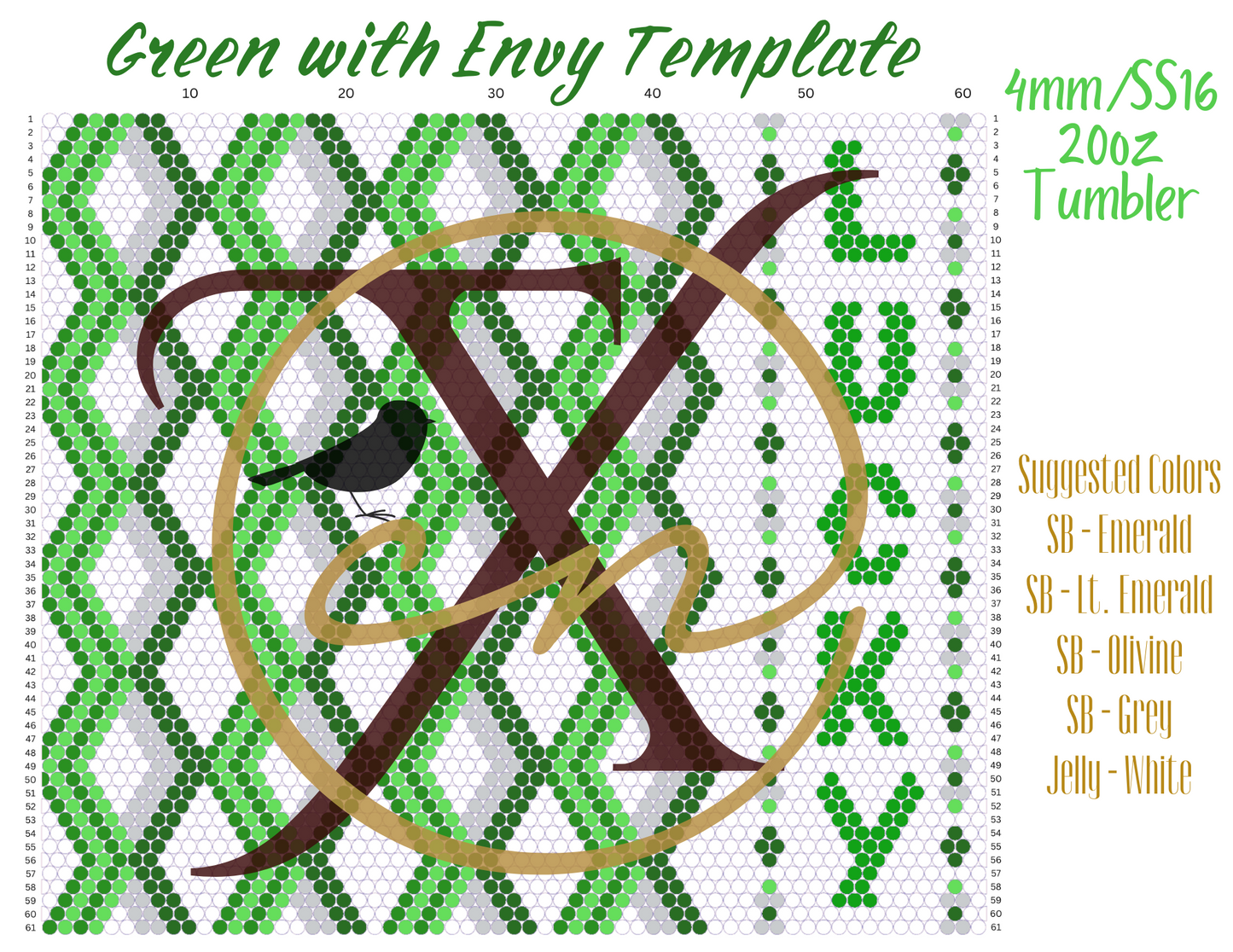 4mm Green with Envy Rhinestone Tumbler Template