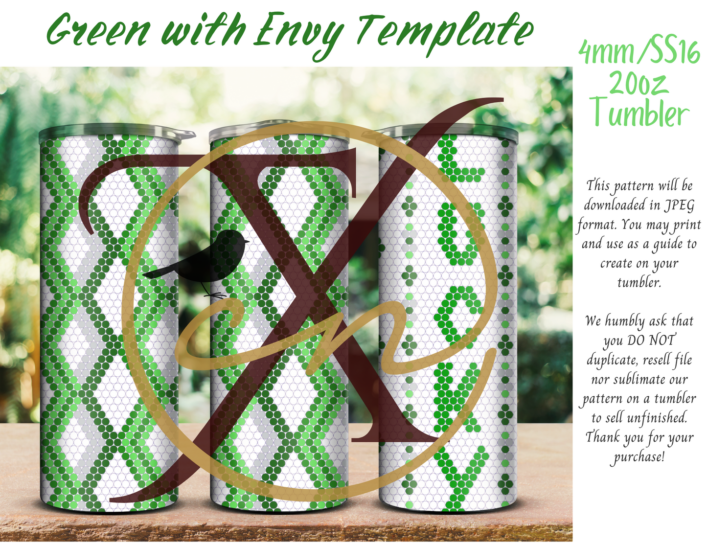 4mm Green with Envy Rhinestone Tumbler Template