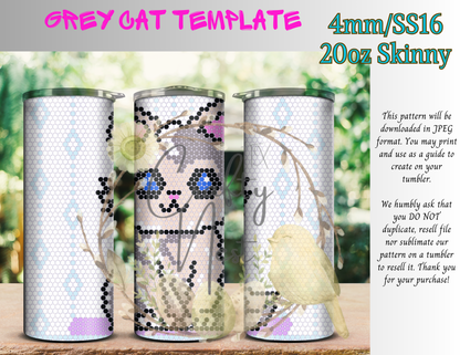 4mm Grey Cat Rhinestone Tumbler Template