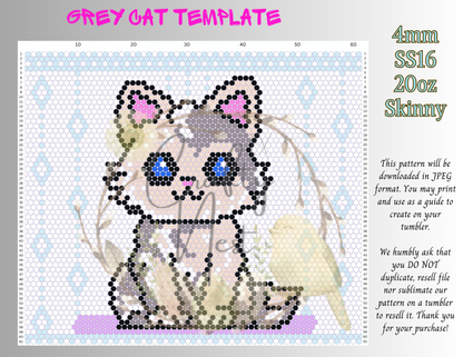 4mm Grey Cat Rhinestone Tumbler Template