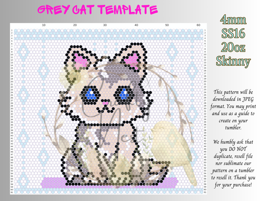 4mm Grey Cat Rhinestone Tumbler Template