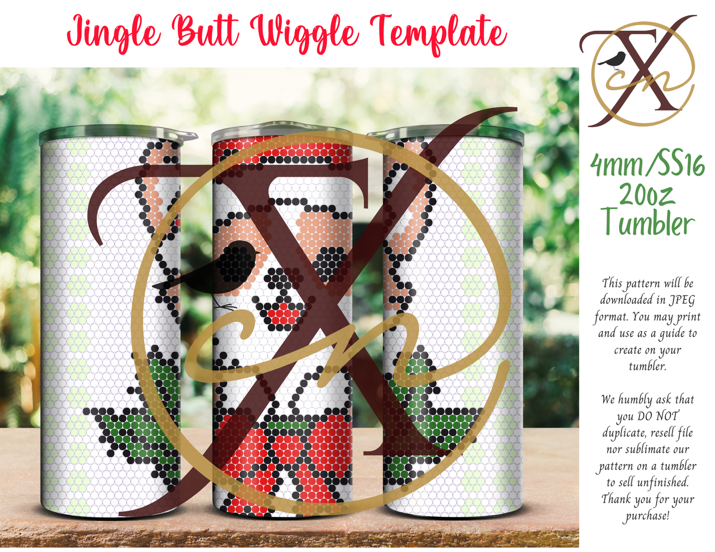 4mm Jingle Butt Wiggle Rhinestone Tumbler Template