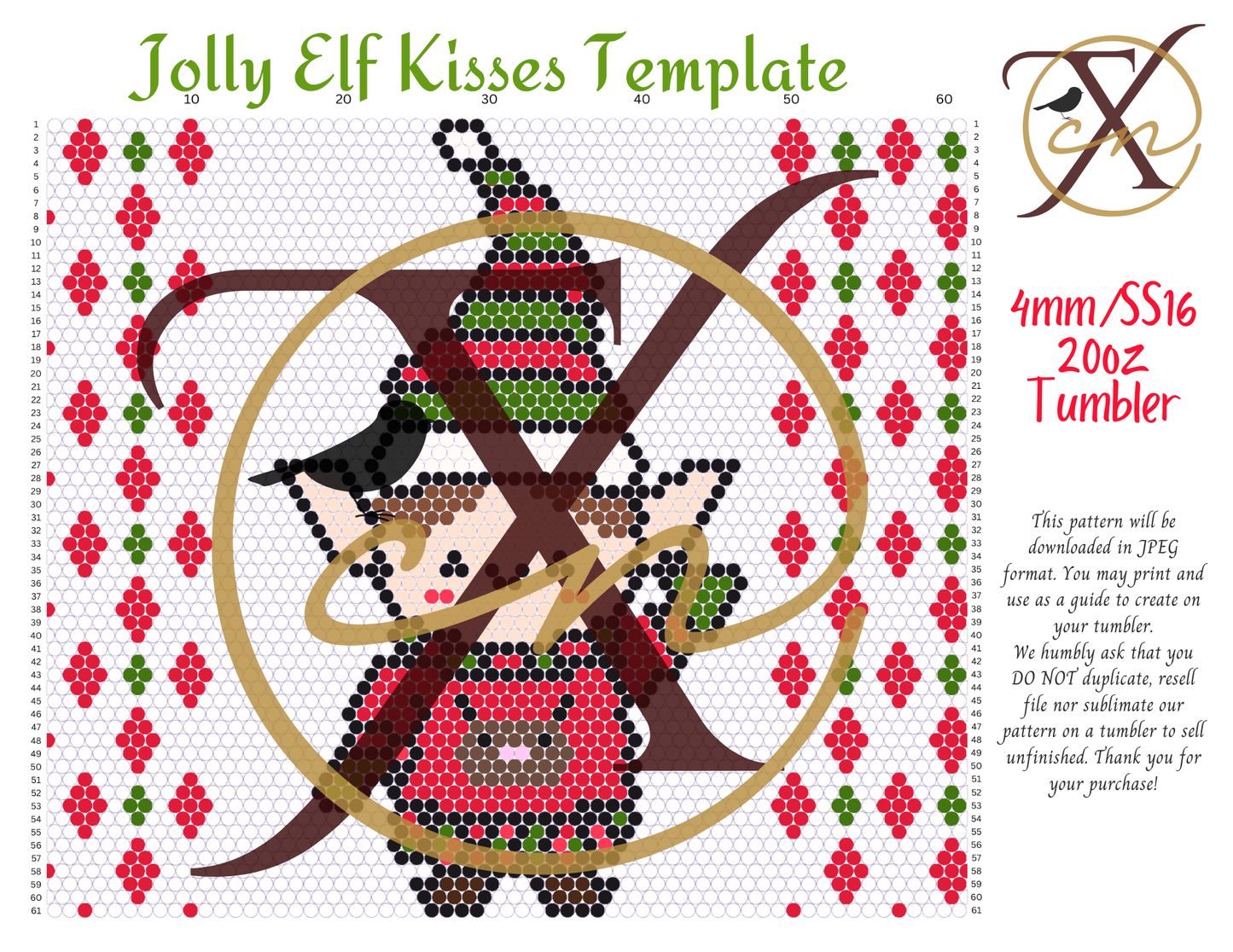 4mm Jolly Elf Kisses Rhinestone Tumbler Template