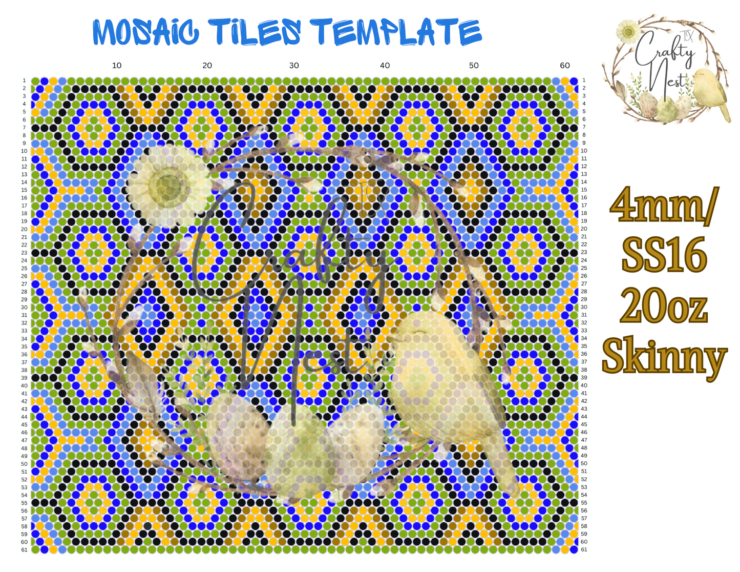 4mm Mosaic Tiles Rhinestone Tumbler Template