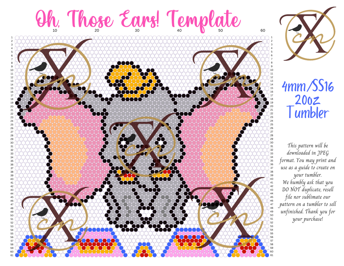 4mm Oh, Those Ears! Rhinestone Tumbler Template