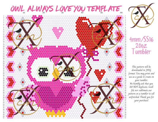 4mm Owl Always Love You Rhinestone Tumbler Template