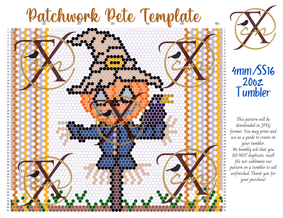 4mm Patchwork Pete Rhinestone Tumbler Template