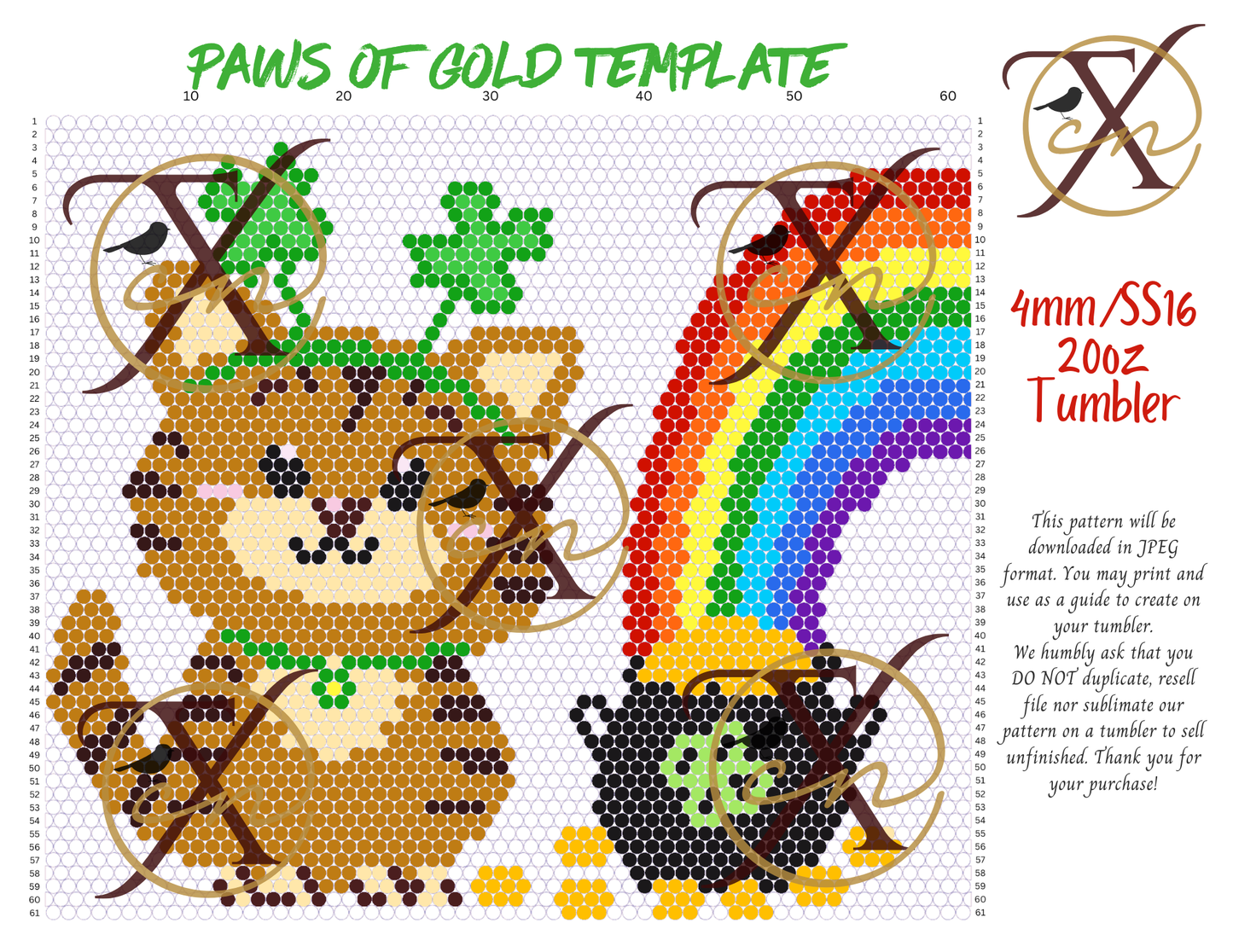 4mm Paws of Gold Rhinestone Tumbler Template