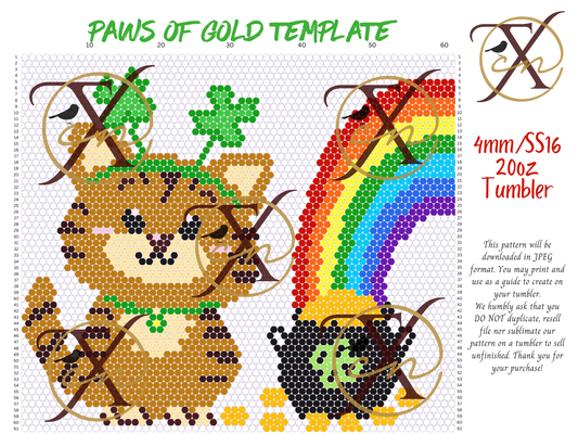 4mm Paws of Gold Rhinestone Tumbler Template