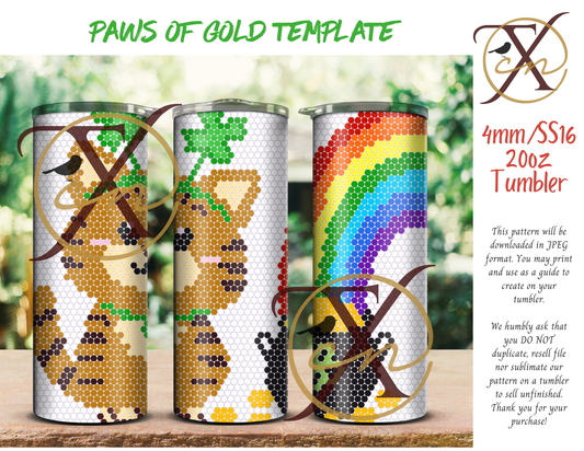 4mm Paws of Gold Rhinestone Tumbler Template