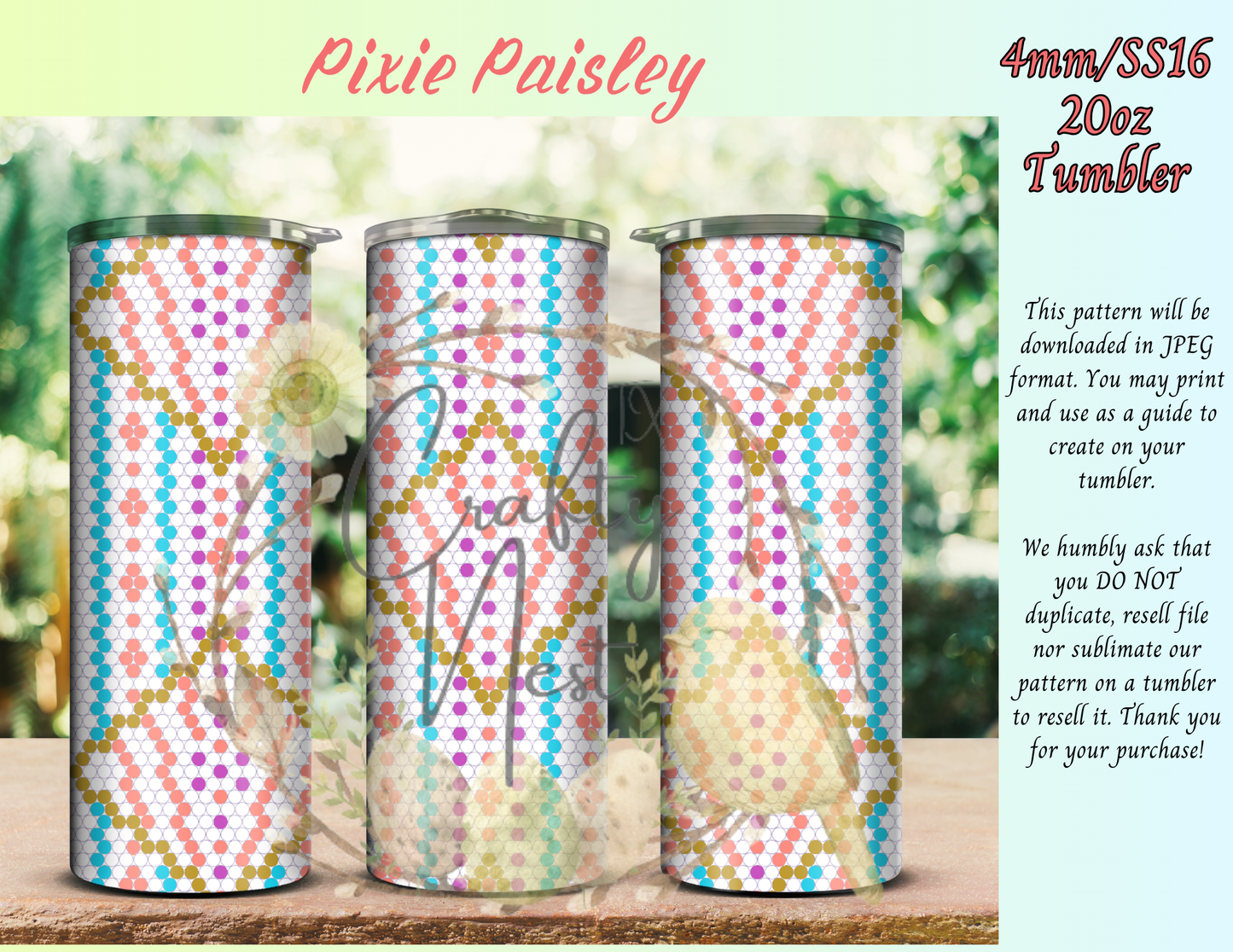 4mm Pixie Paisley Rhinestone Tumbler Template