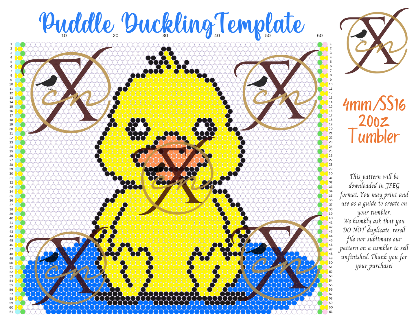 4mm Puddle Duckling Rhinestone Tumbler Template
