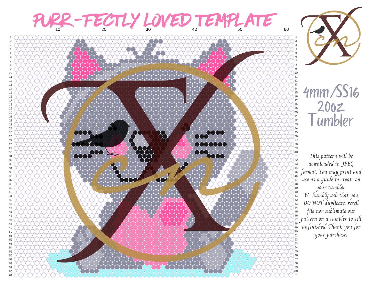 4mm Purr-Fectly Loved Rhinestone Tumbler Template