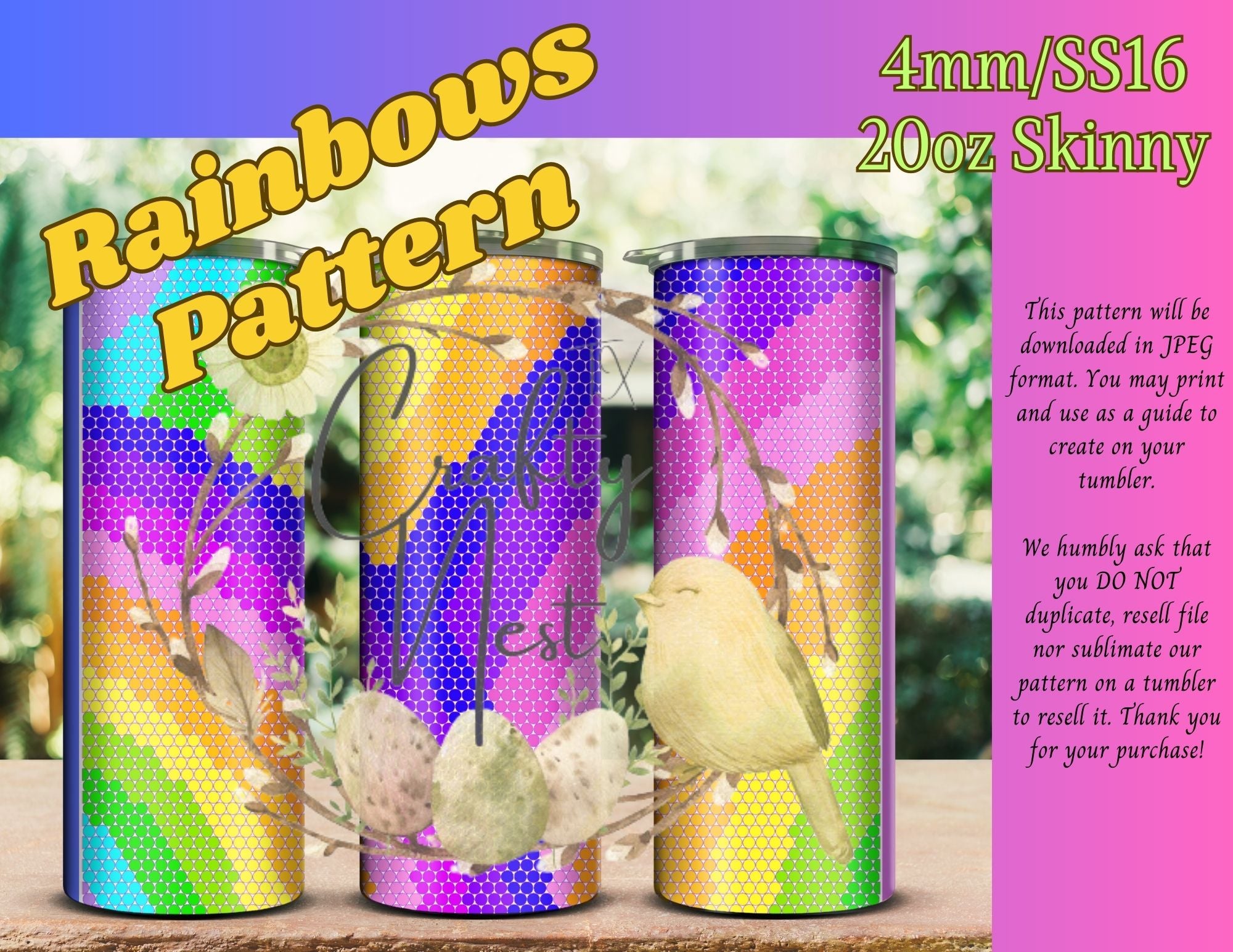 4mm Rainbows Rhinestone Tumbler Template TXCRAFTYNEST