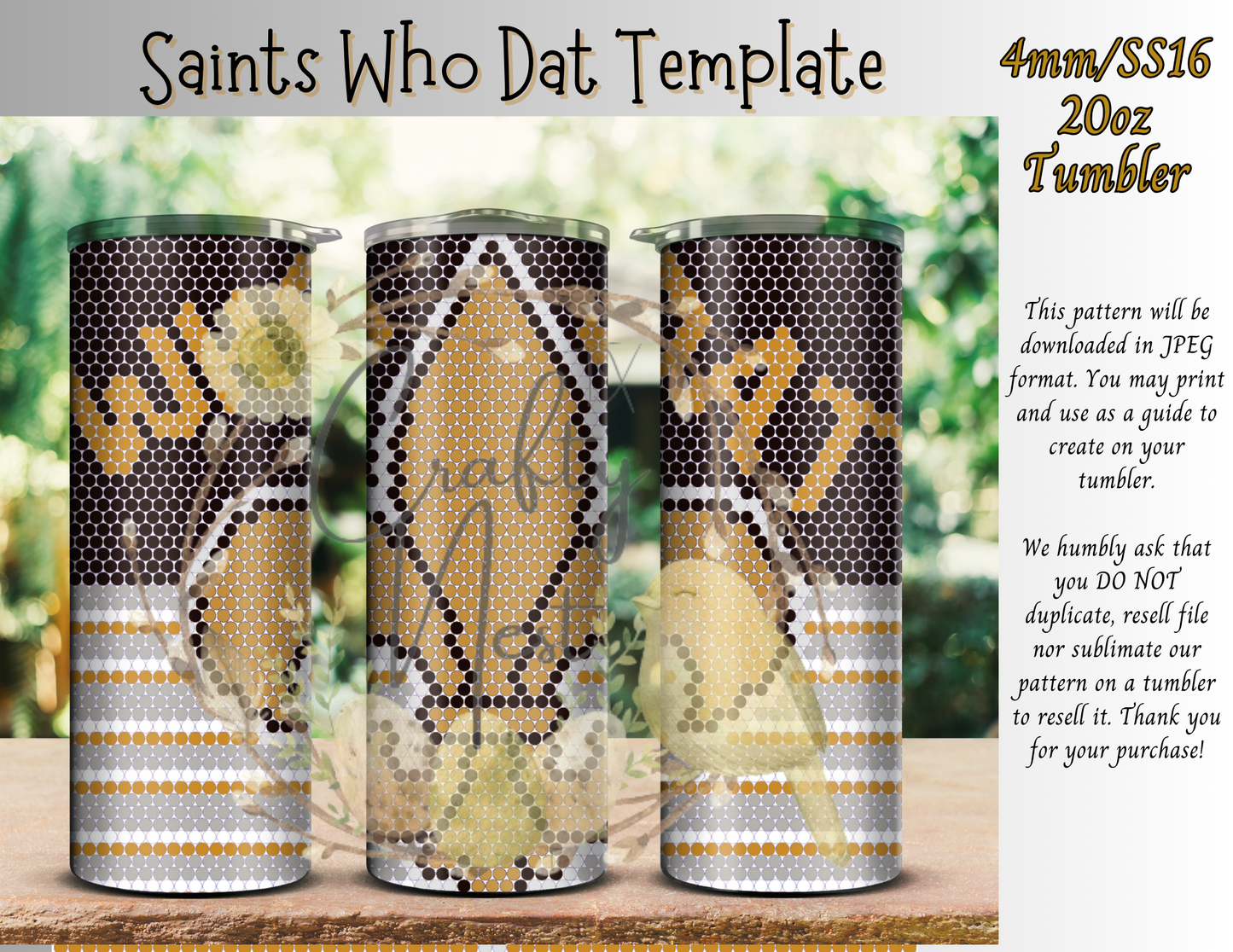 4mm Saints Who Dat Rhinestone Tumbler Template