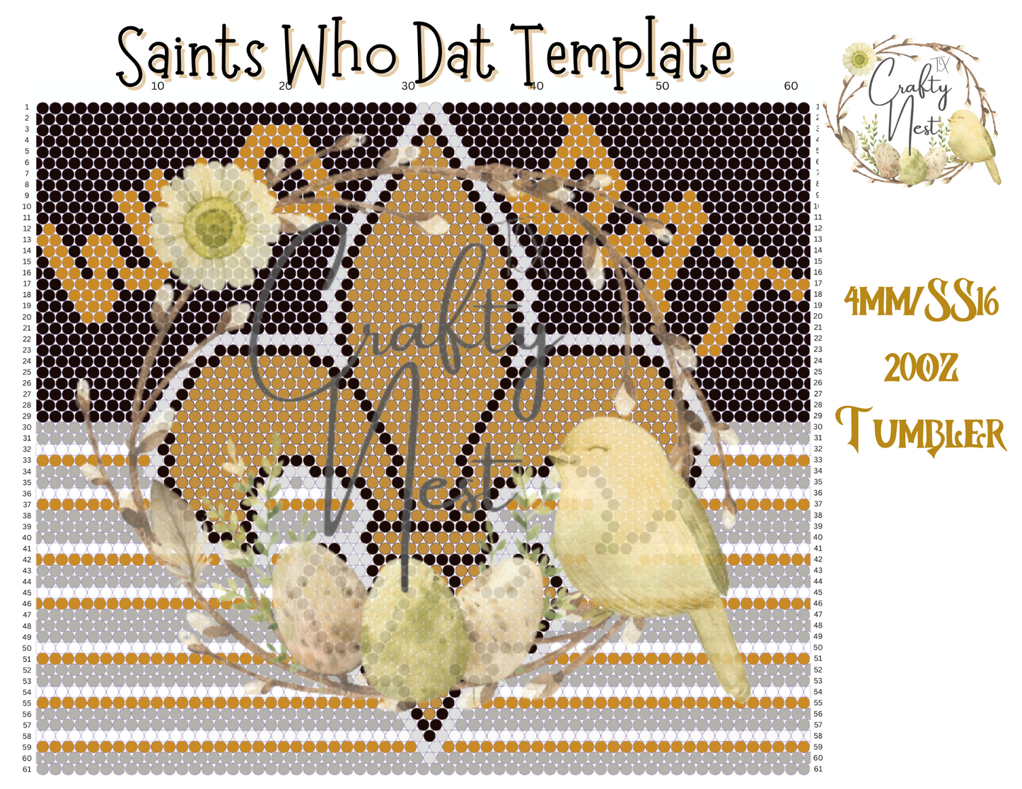 4mm Saints Who Dat Rhinestone Tumbler Template