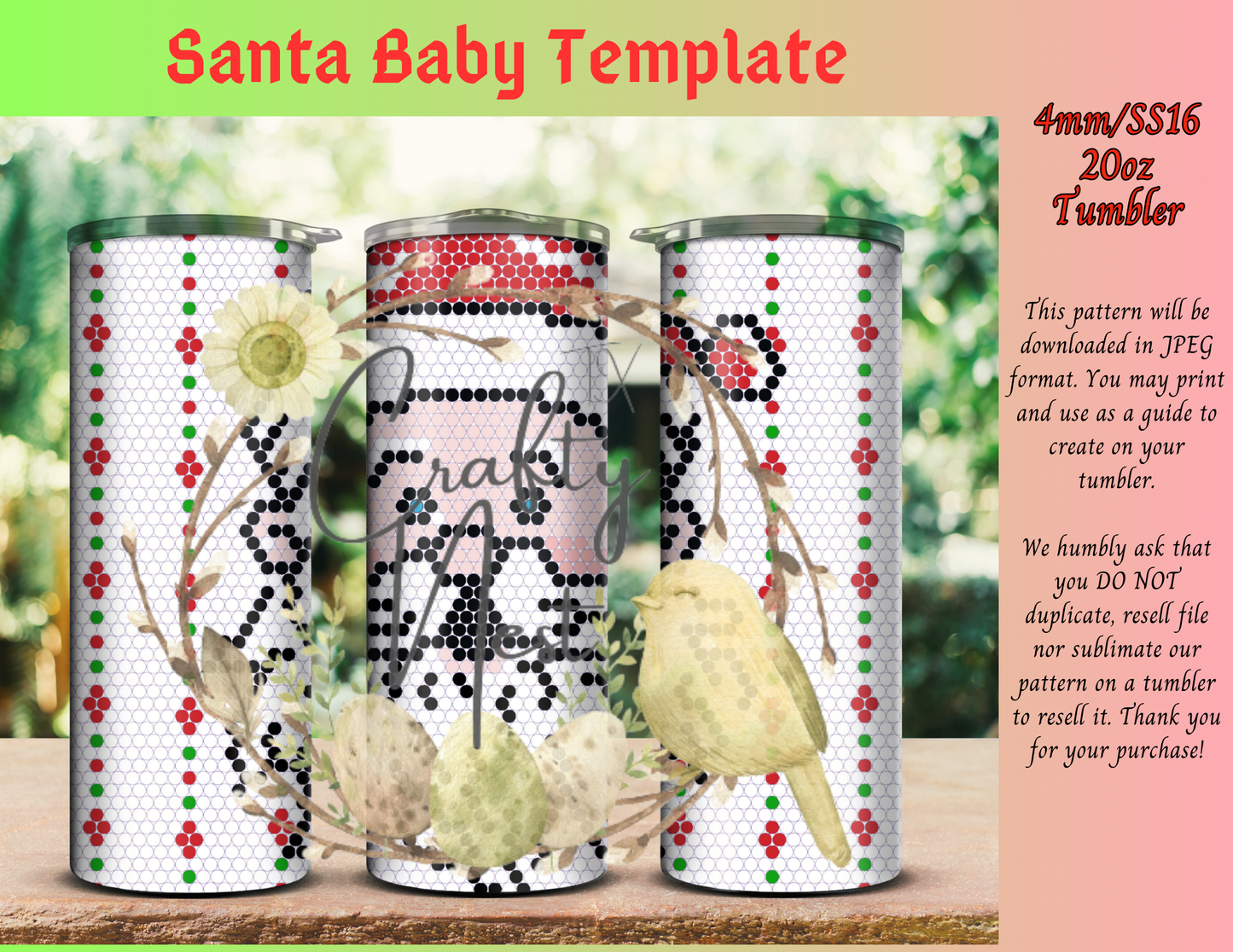 4mm Santa Baby Rhinestone Tumbler Template