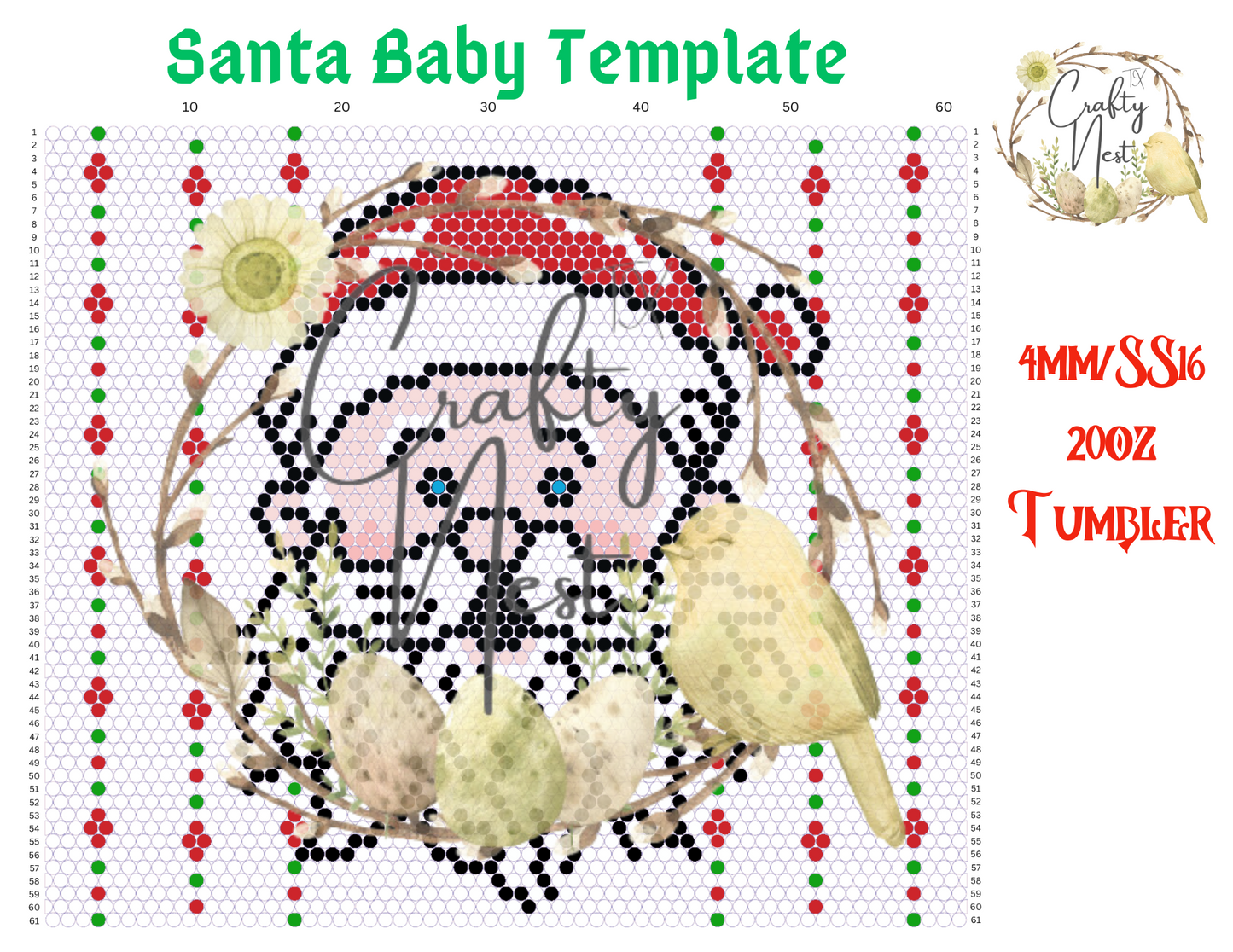 4mm Santa Baby Rhinestone Tumbler Template