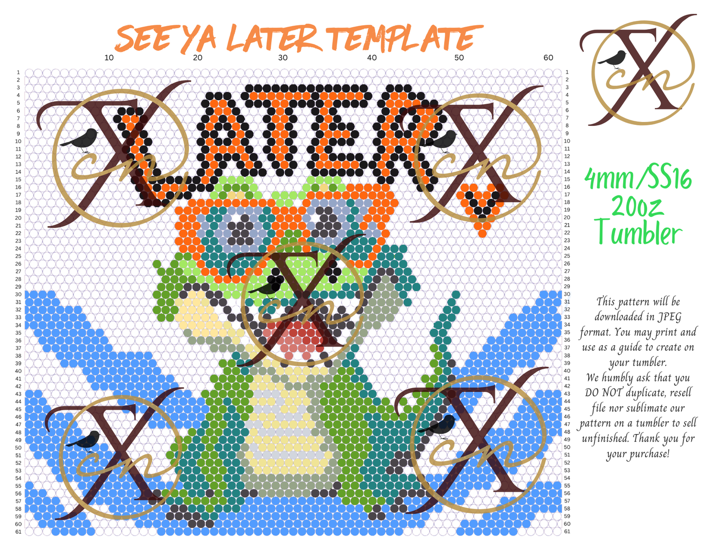 4mm See Ya Later Rhinestone Tumbler Template
