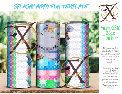 4mm Splashy Hippo Fun Rhinestone Tumbler Template