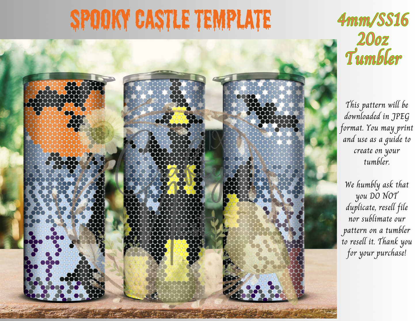 4mm Spooky Castle Rhinestone Tumbler Template