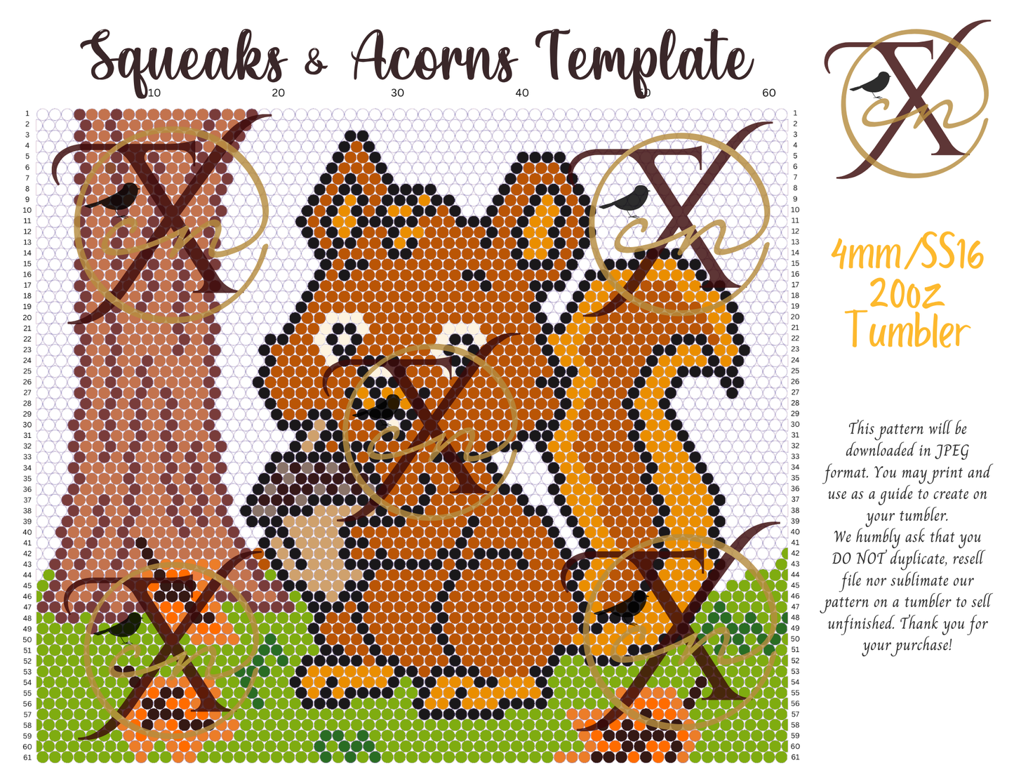 4mm Squeaks & Acorns Rhinestone Tumbler Template
