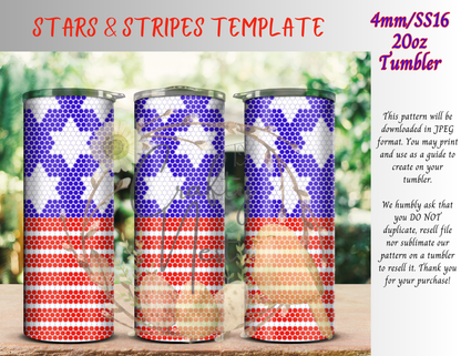 4mm Stars & Stripes  Rhinestone Tumbler Template