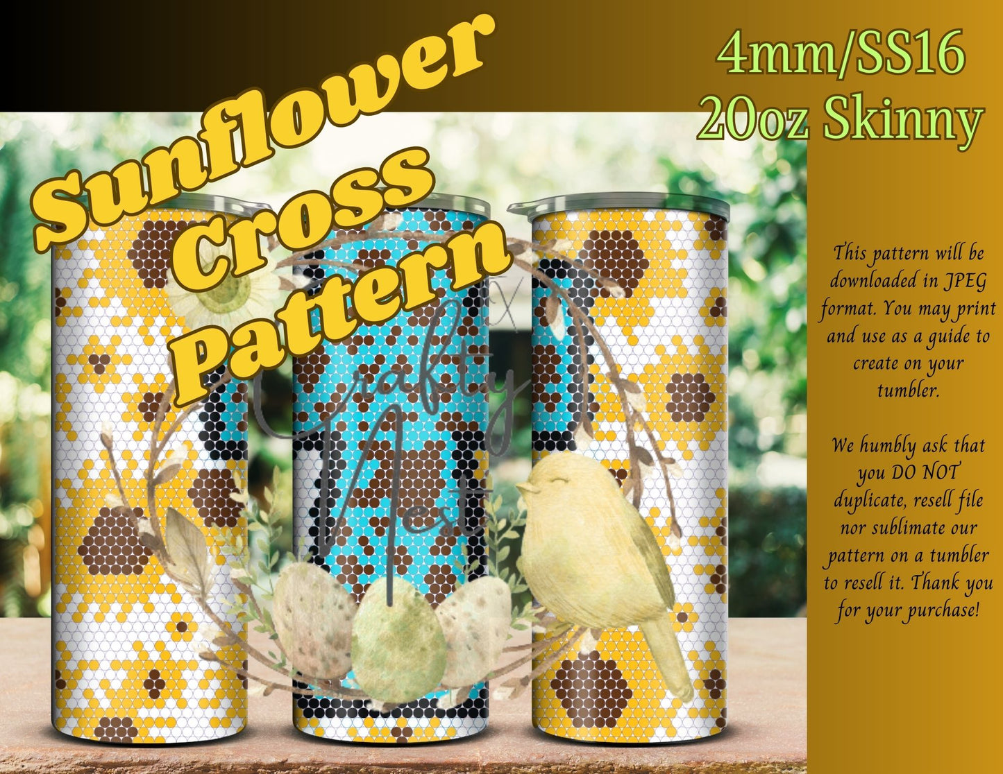 4mm Sunflower Cross Rhinestone Tumbler Template