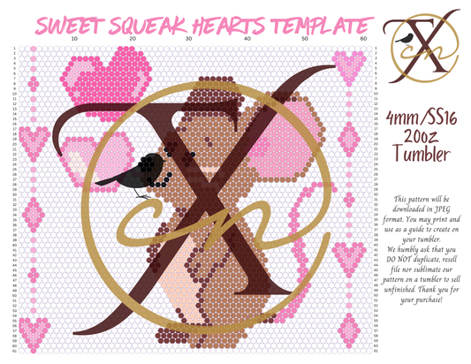 4mm Sweet Squeak Hearts Rhinestone Tumbler Template