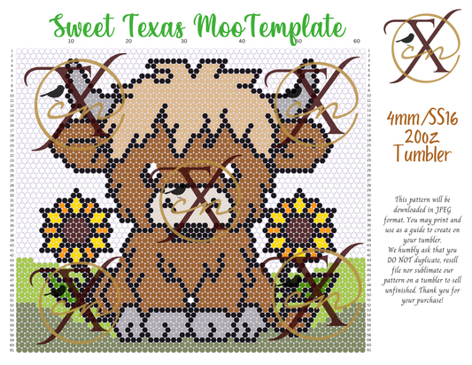 4mm Sweet Texas Moo Rhinestone Tumbler Template
