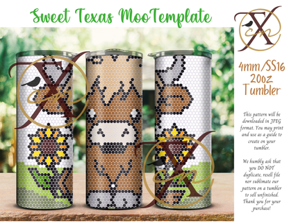 4mm Sweet Texas Moo Rhinestone Tumbler Template