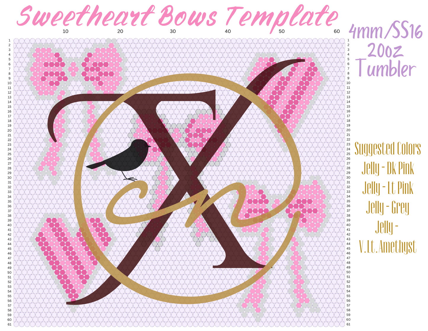 4mm Sweetheart Bows Rhinestone Tumbler Template