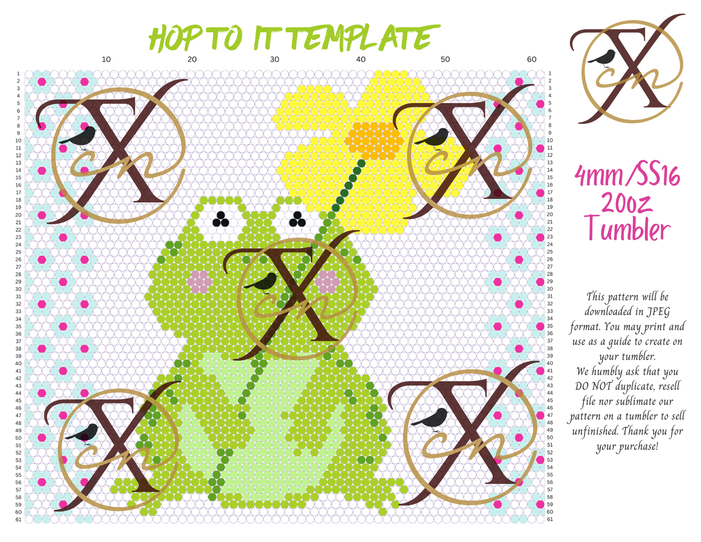 4mm Hop to It Rhinestone Tumbler Template